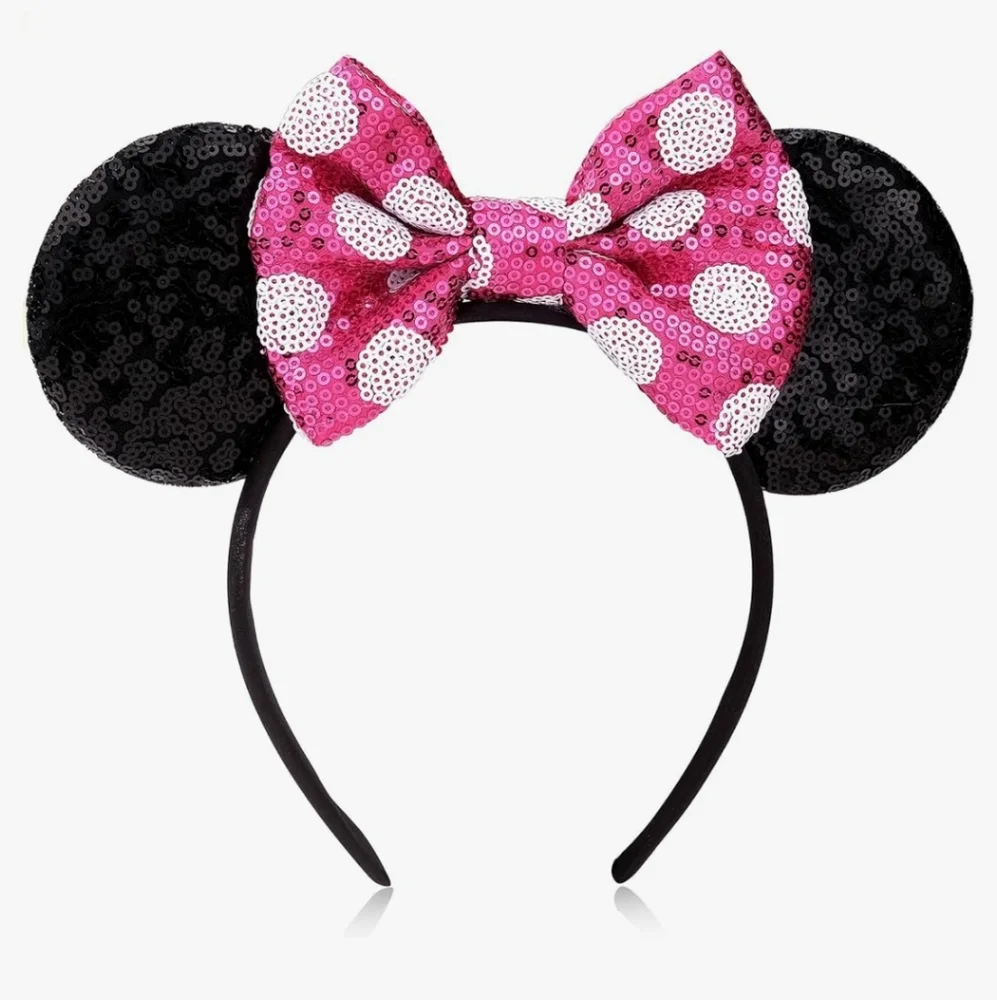 Brand New 2 Mouse Ears Headbands Shiny Sequins Party.